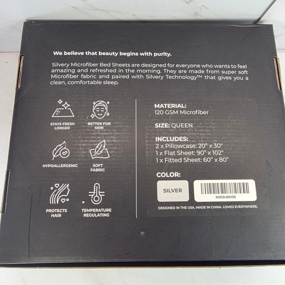 Silvery Bed Sheets Queen Size‎ Silver Infused Microfiber Soft Hypoallergenic